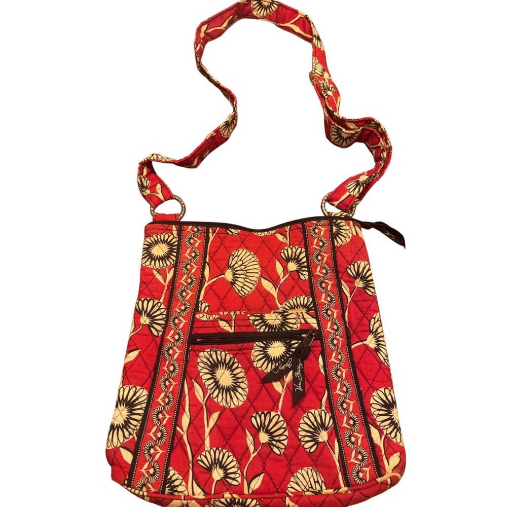 Vera Bradley Red Floral Quilted Crossbody Tote Bag Purse Shoulder Bag Boho Chic